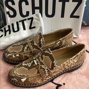 SCHUTZ Brown Snake Print Loafers